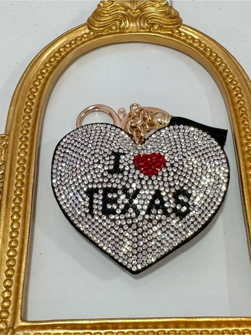 New Silver Crystal Heart 'I ♥ Texas' Keychain